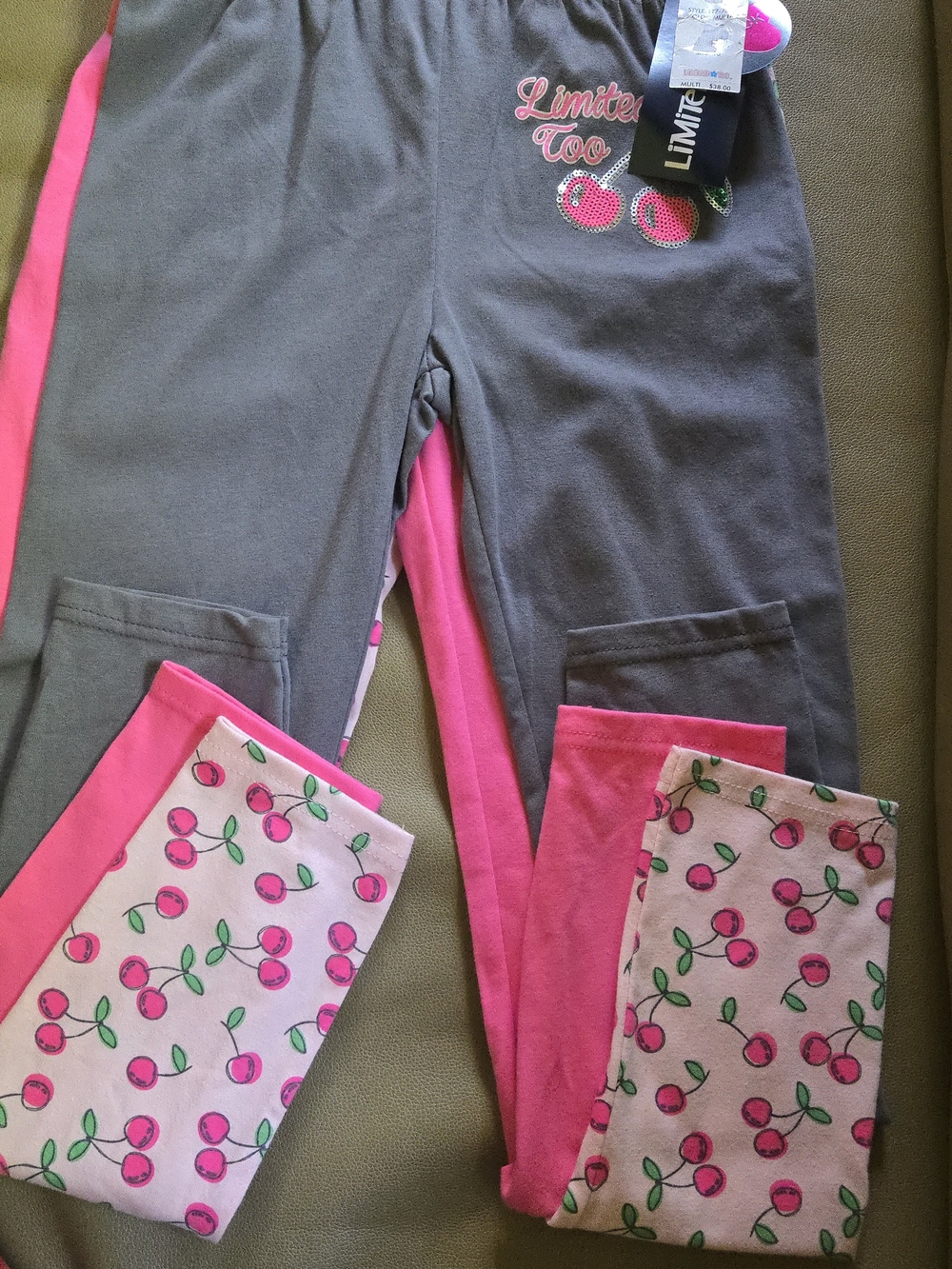 NWT Limited Too Girls' Gray and Pink Cherry Print Leggings Set